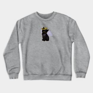 Halloween Black Kitten Dressed In Angel Costume Crewneck Sweatshirt